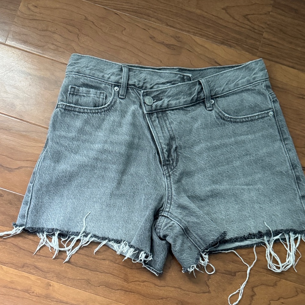 Pacsun Eco Gray Asymmetrical Waistband Vintage Cut Off Denim Shorts